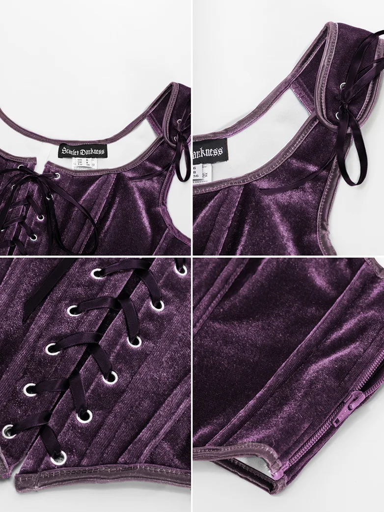 Victorian Velvet Corset Lace-up Front Vest with 12 Bones - Image 25