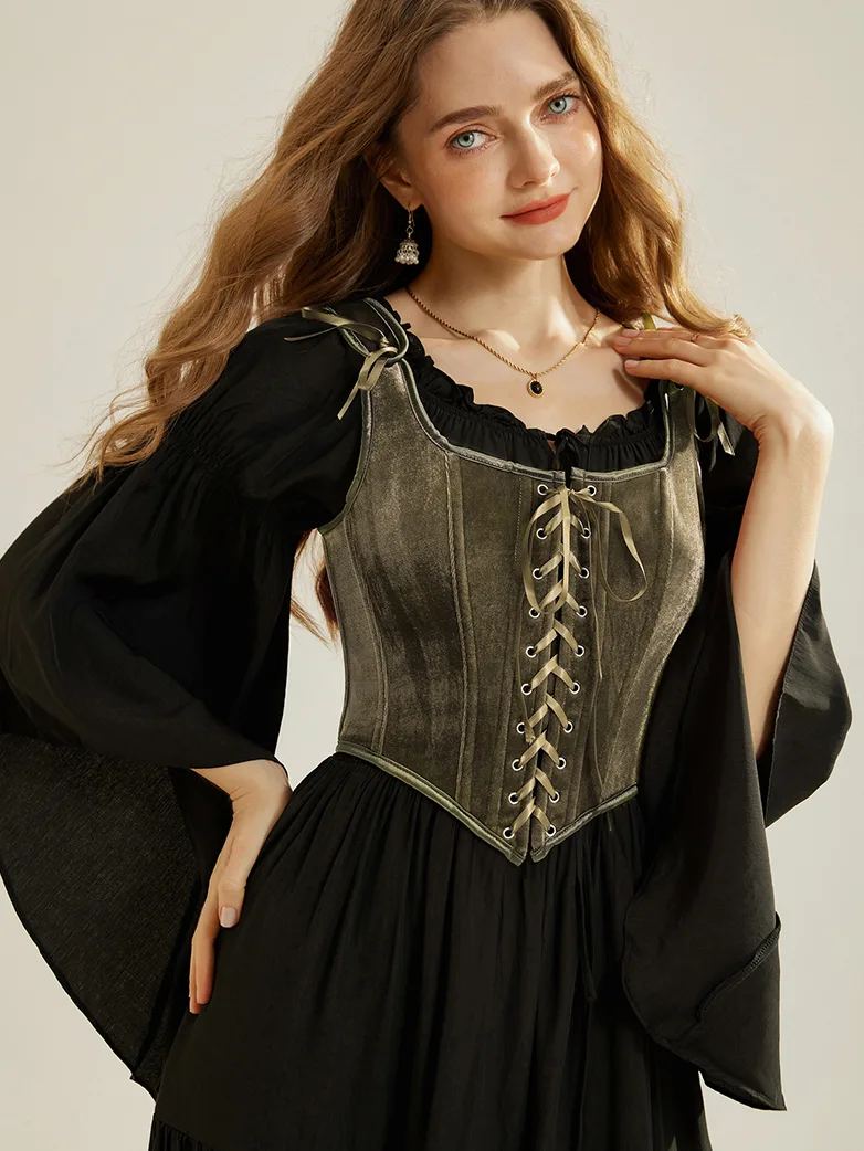Victorian Velvet Corset Lace-up Front Vest with 12 Bones - Image 28