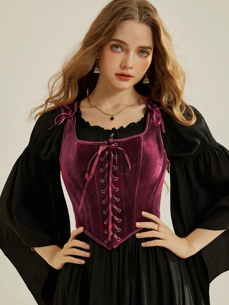 Victorian Velvet Corset Lace-up Front Vest with 12 Bones - Image 35