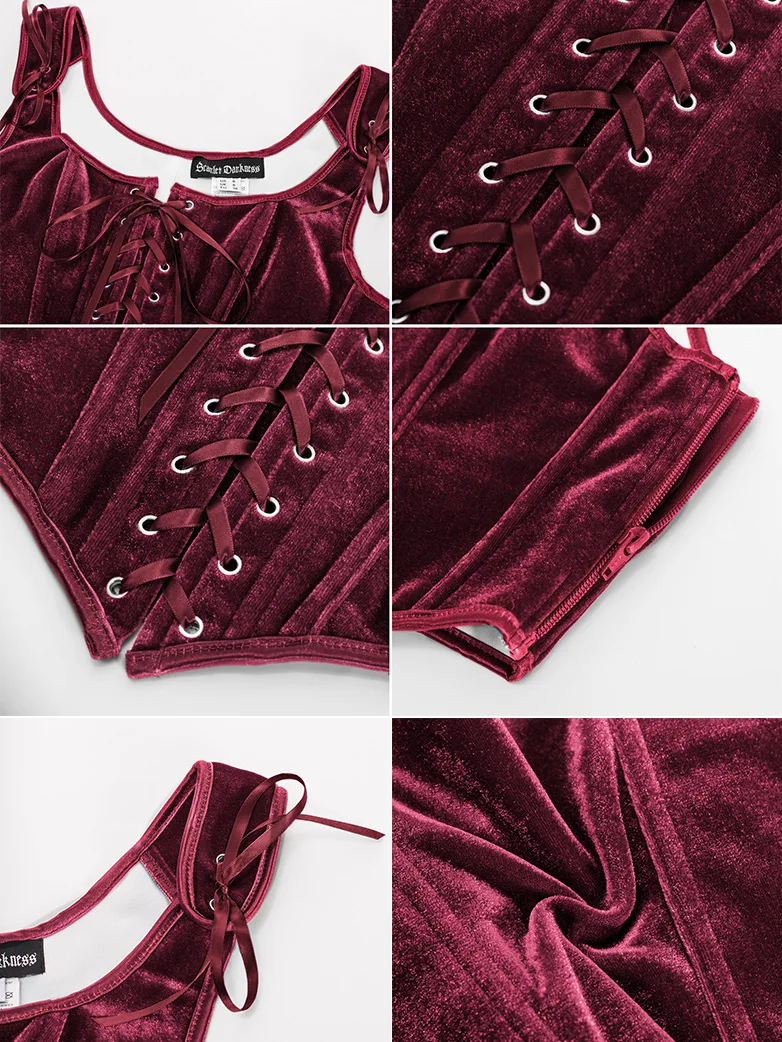 Victorian Velvet Corset Lace-up Front Vest with 12 Bones - Image 37