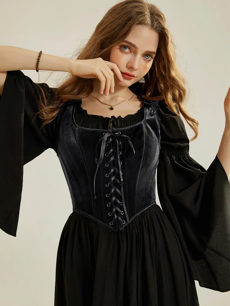 Victorian Velvet Corset Lace-up Front Vest with 12 Bones - Image 40