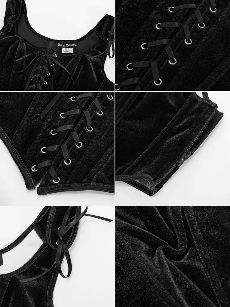 Victorian Velvet Corset Lace-up Front Vest with 12 Bones - Image 42