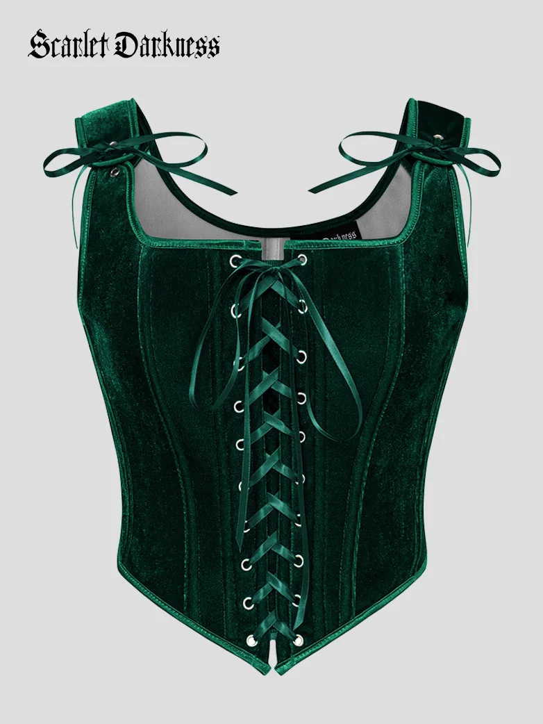Victorian Velvet Corset Lace-up Front Vest with 12 Bones - Image 43