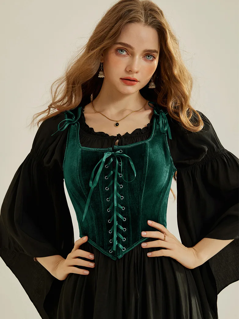 Victorian Velvet Corset Lace-up Front Vest with 12 Bones - Image 44