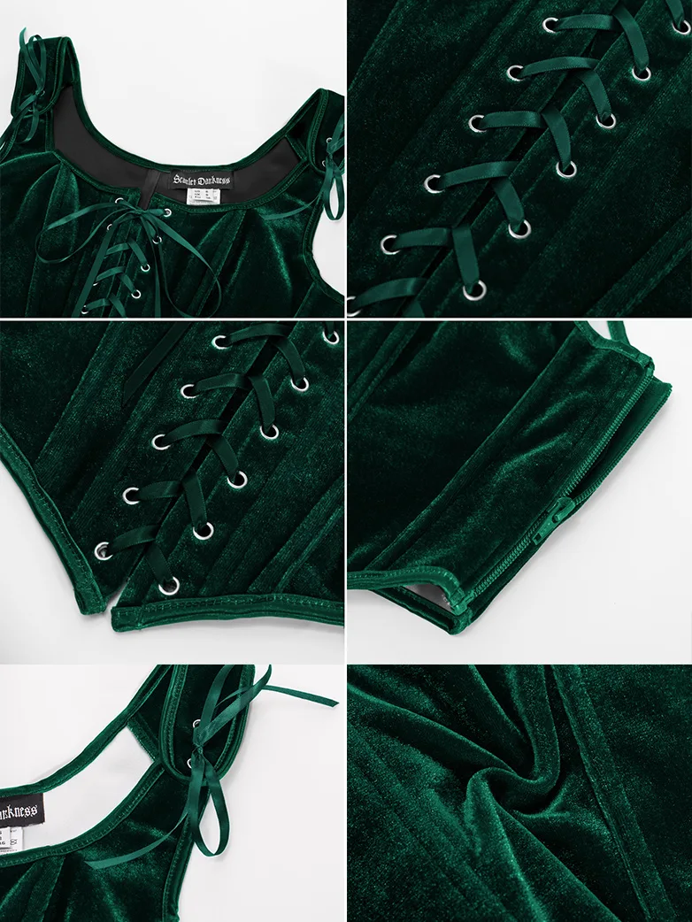 Victorian Velvet Corset Lace-up Front Vest with 12 Bones - Image 47