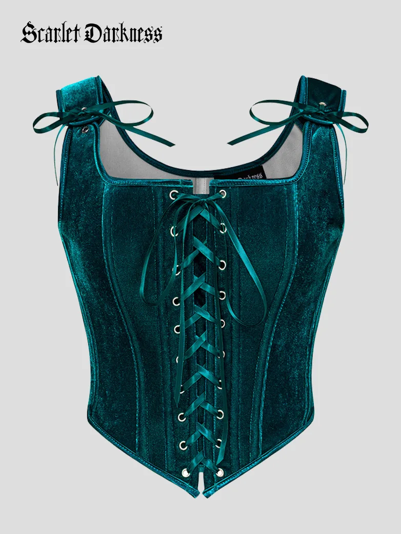 Victorian Velvet Corset Lace-up Front Vest with 12 Bones - Image 48