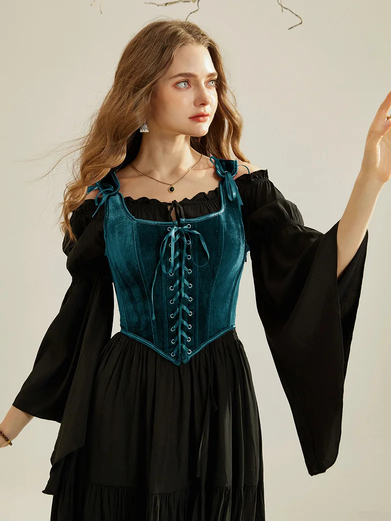 Victorian Velvet Corset Lace-up Front Vest with 12 Bones - Image 49
