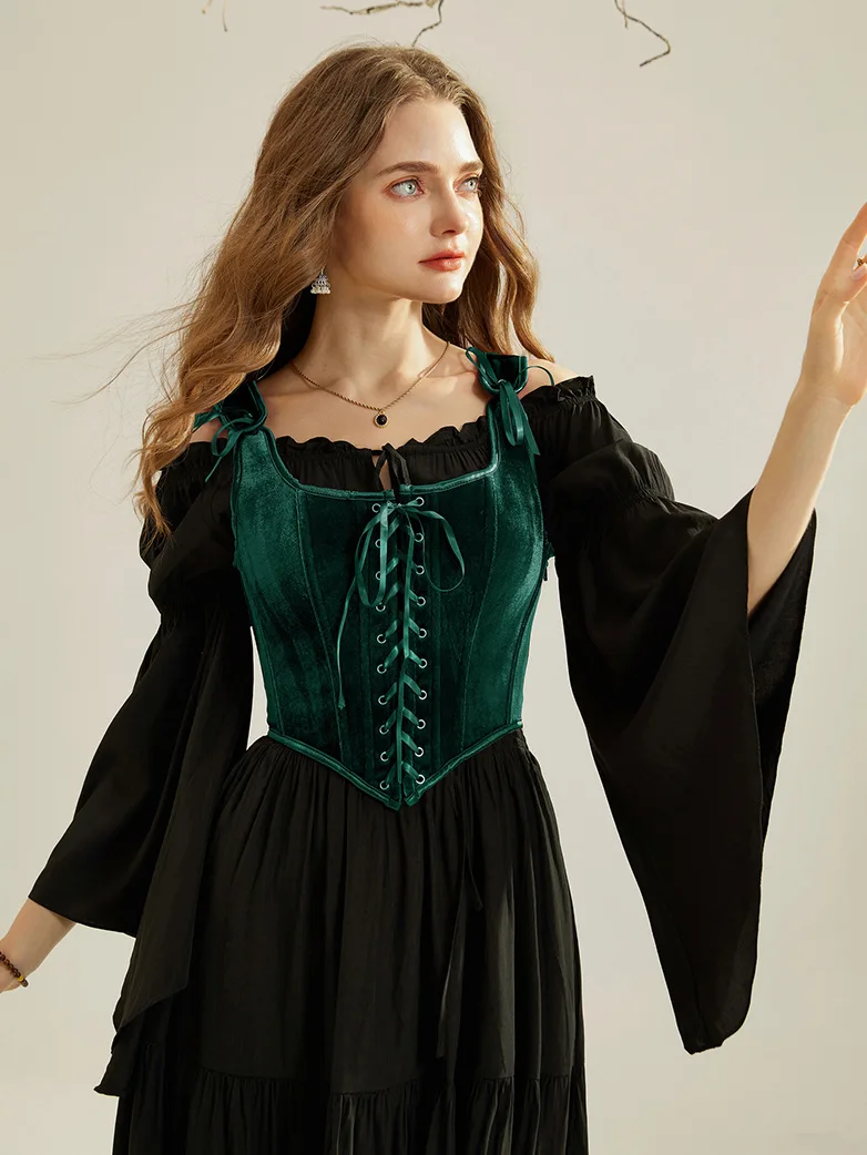 Victorian Velvet Corset Lace-up Front Vest with 12 Bones - Image 50