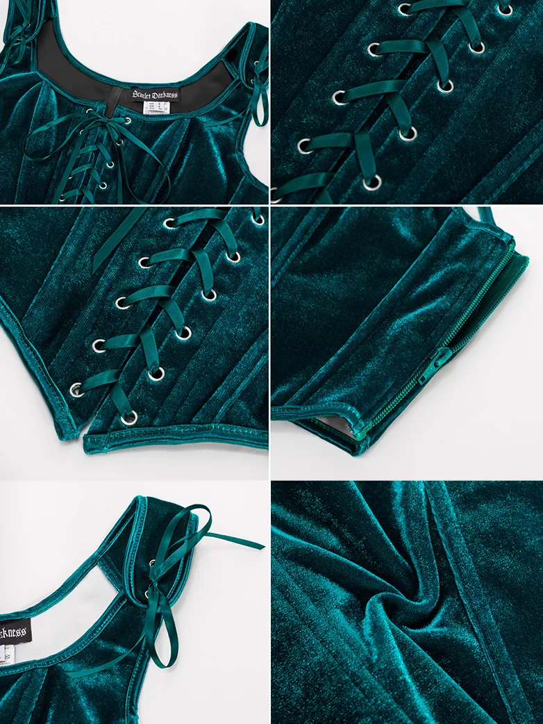 Victorian Velvet Corset Lace-up Front Vest with 12 Bones - Image 52
