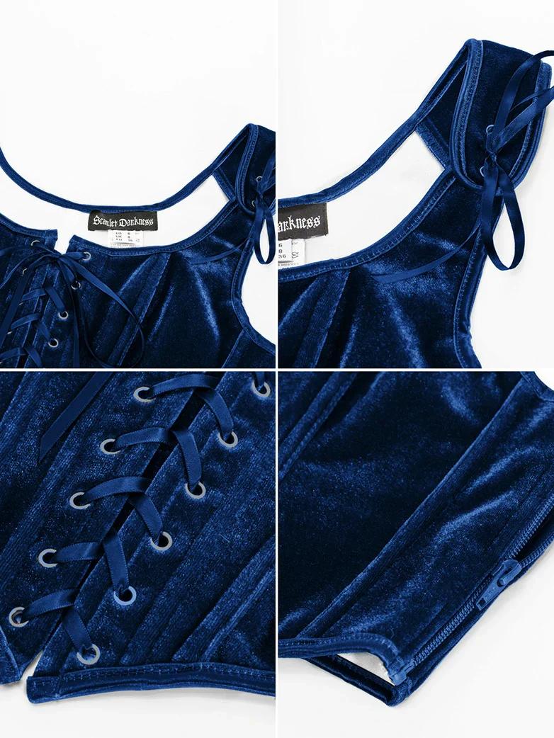 Victorian Velvet Corset Lace-up Front Vest with 12 Bones - Image 6