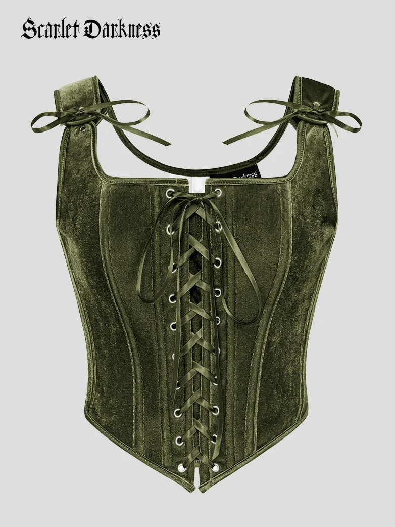 Victorian Velvet Corset Lace-up Front Vest with 12 Bones - Image 9