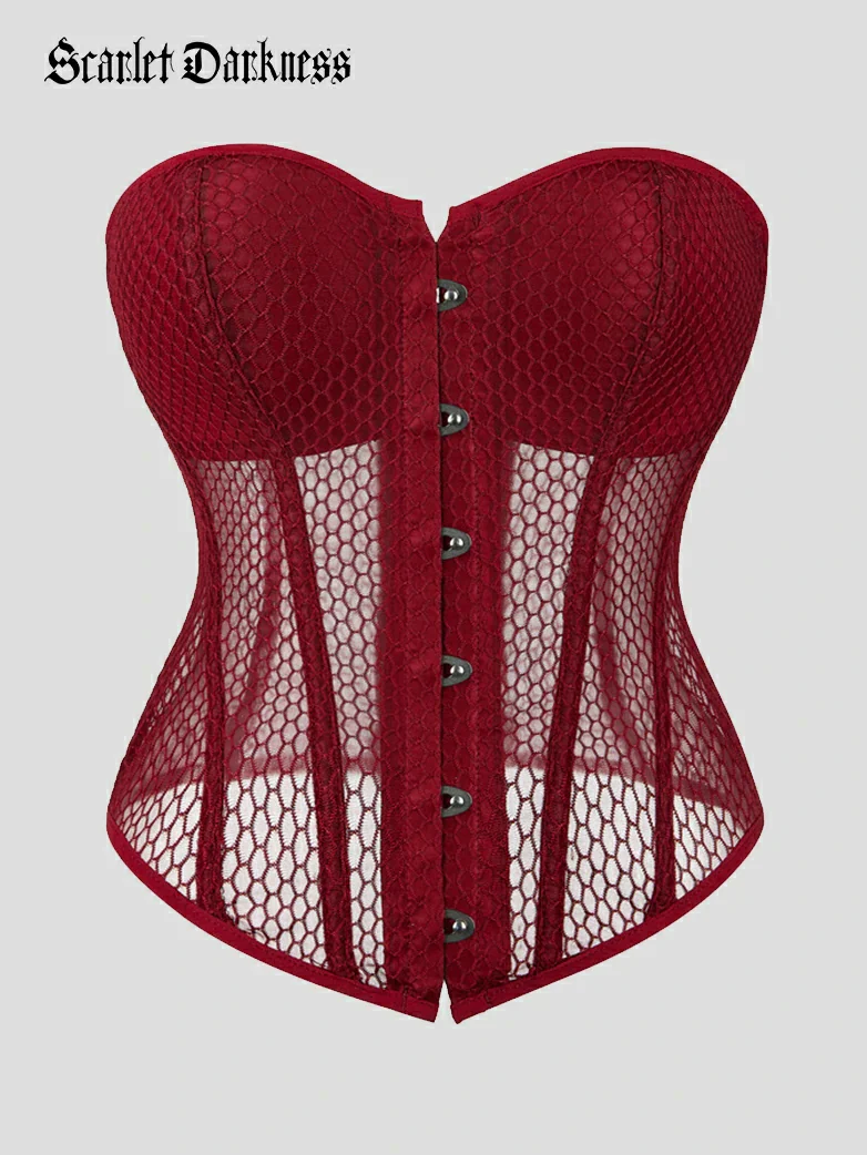 Victorian Gothic Mesh Shaping Corset Top with Cups