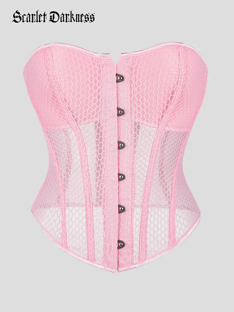 Victorian Gothic Mesh Shaping Corset Top with Cups - Image 13