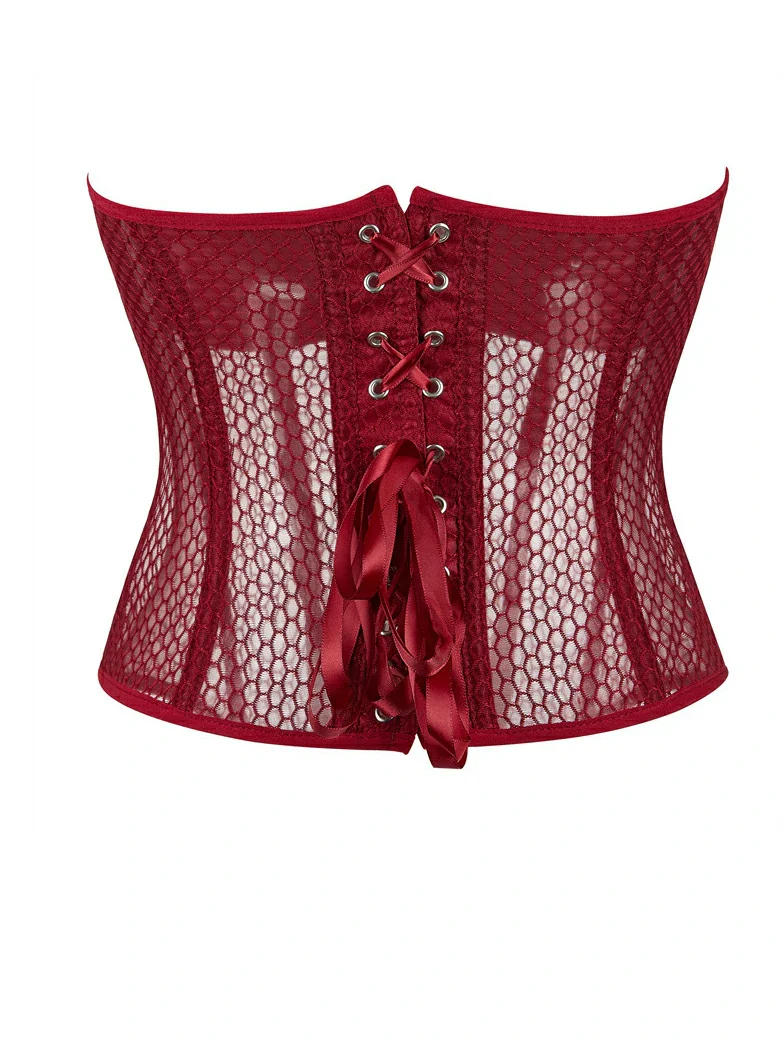 Victorian Gothic Mesh Shaping Corset Top with Cups - Image 3