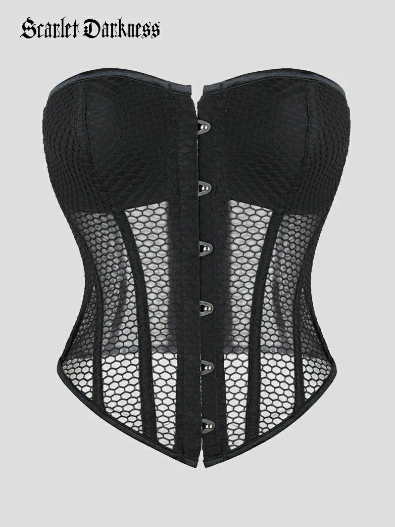 Victorian Gothic Mesh Shaping Corset Top with Cups - Image 6