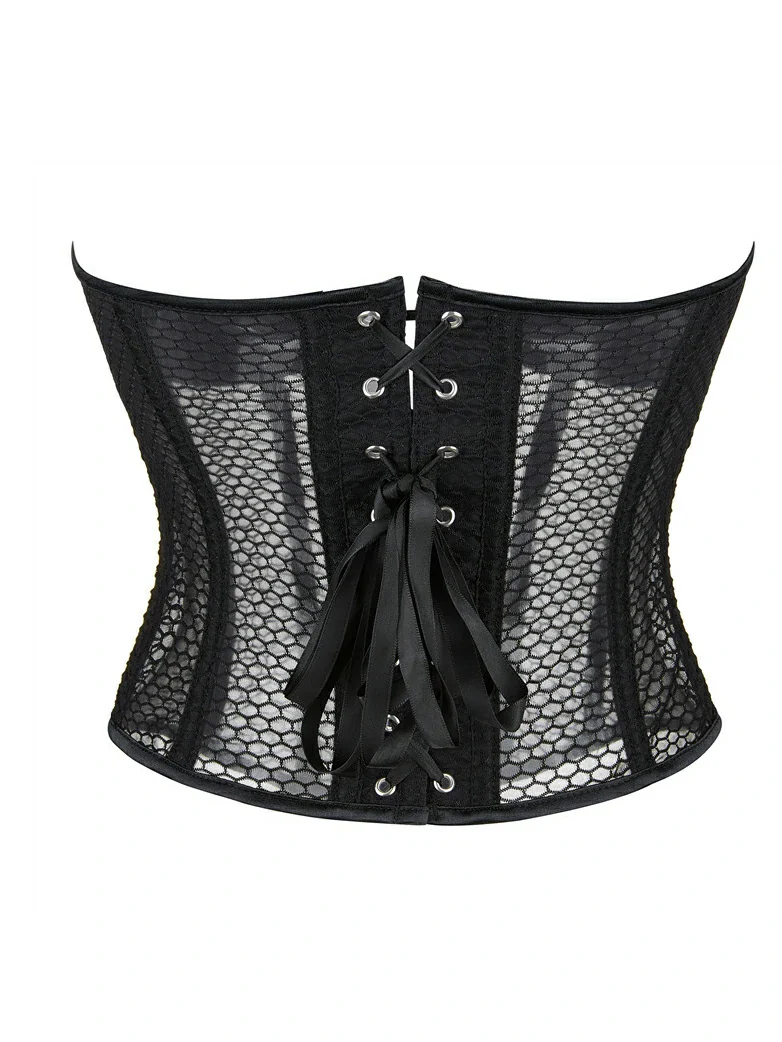 Victorian Gothic Mesh Shaping Corset Top with Cups - Image 7