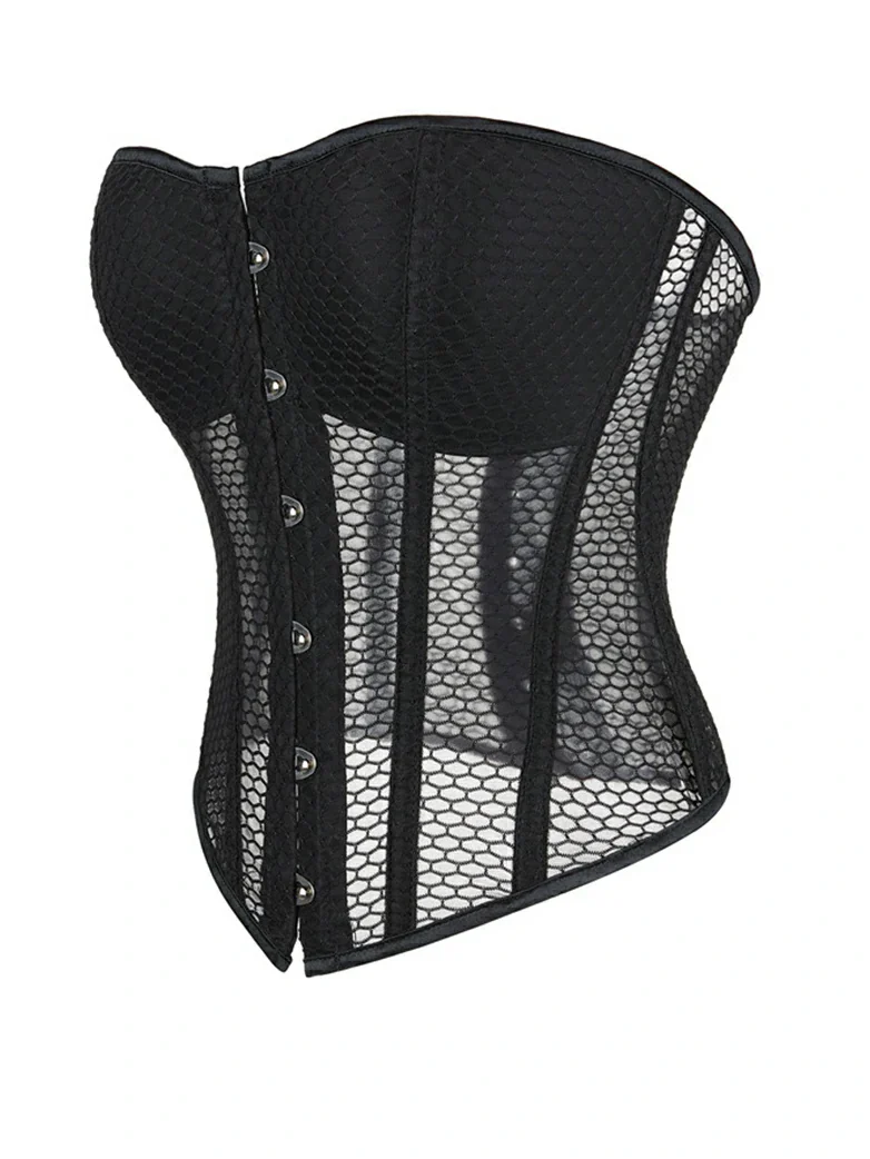 Victorian Gothic Mesh Shaping Corset Top with Cups - Image 8