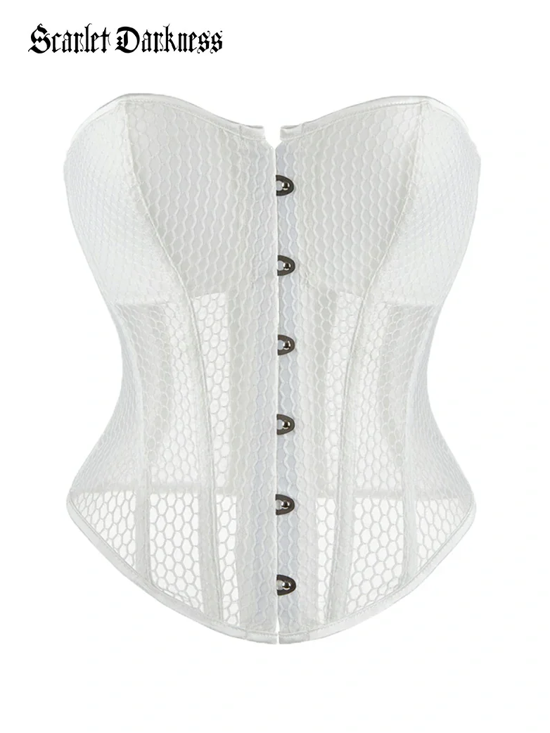 Victorian Gothic Mesh Shaping Corset Top with Cups - Image 9