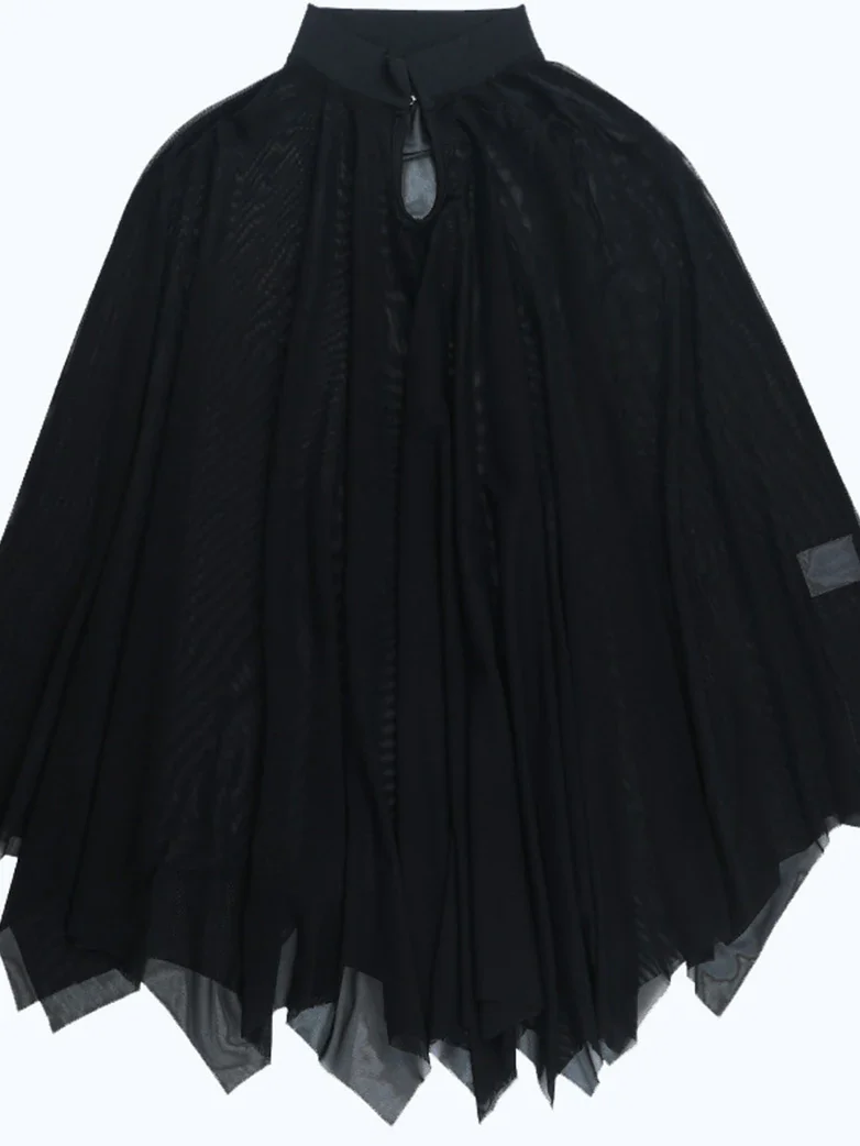 Gothic Suspender Bodysuit Mesh Cape Two-Piece Set - Image 7