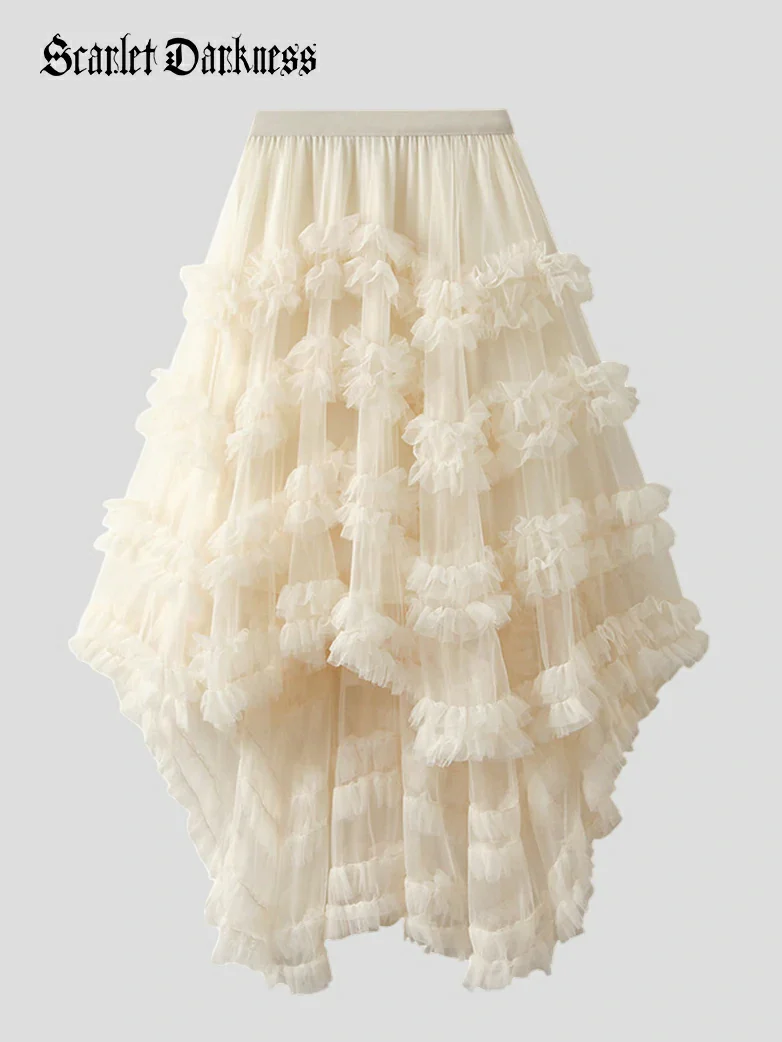 Women's Mesh Puffy High Low Ruffle Skirt - Image 3