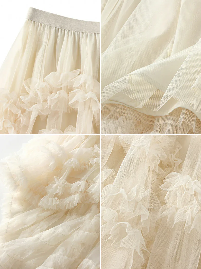 Women's Mesh Puffy High Low Ruffle Skirt - Image 4