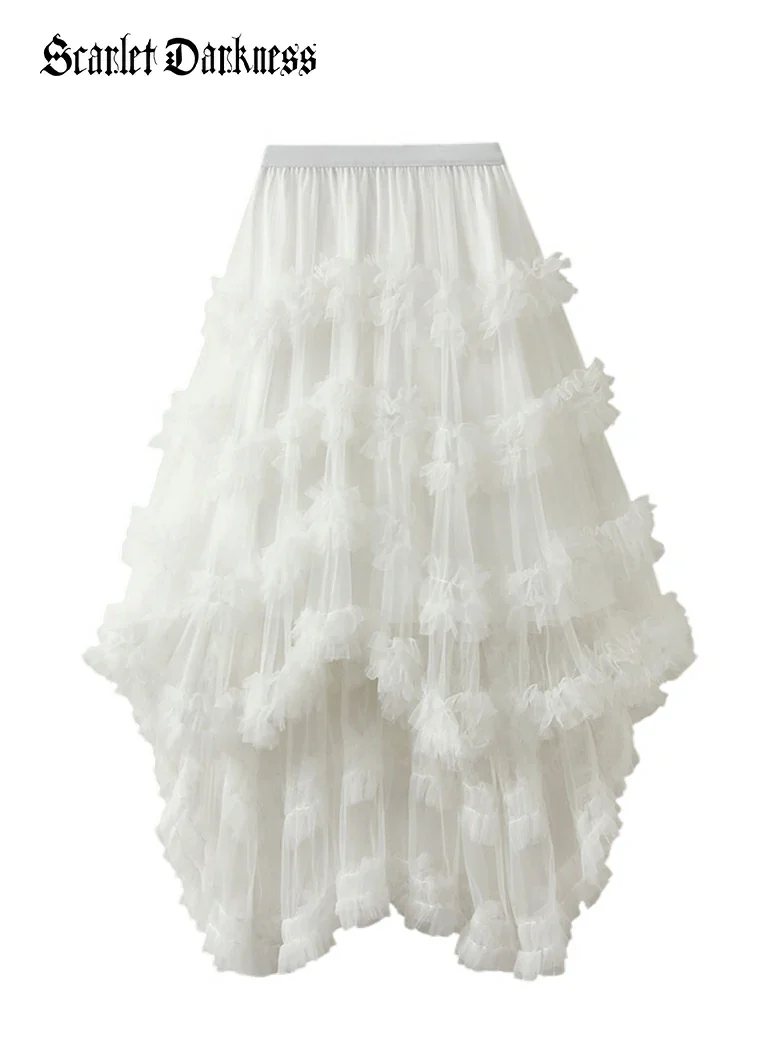 Women's Mesh Puffy High Low Ruffle Skirt - Image 5