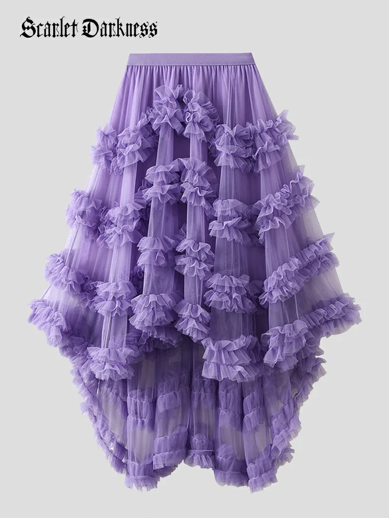 Women's Mesh Puffy High Low Ruffle Skirt - Image 8
