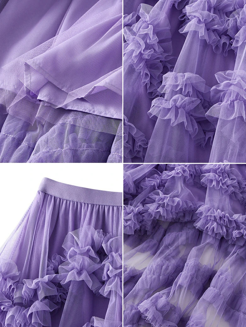 Women's Mesh Puffy High Low Ruffle Skirt - Image 9