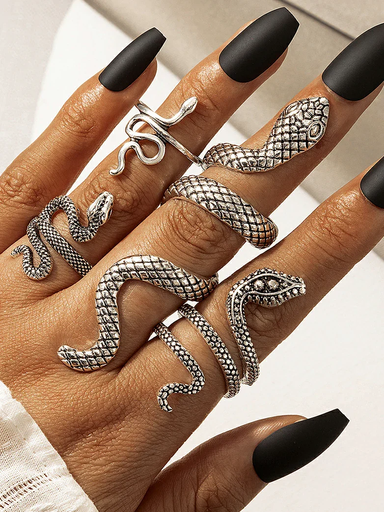 Gothic Punk Snake Ring Set