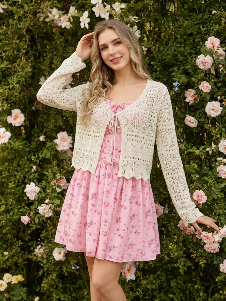 Renaissance Openwork Knit Cardigan for Floral Dress - Image 11