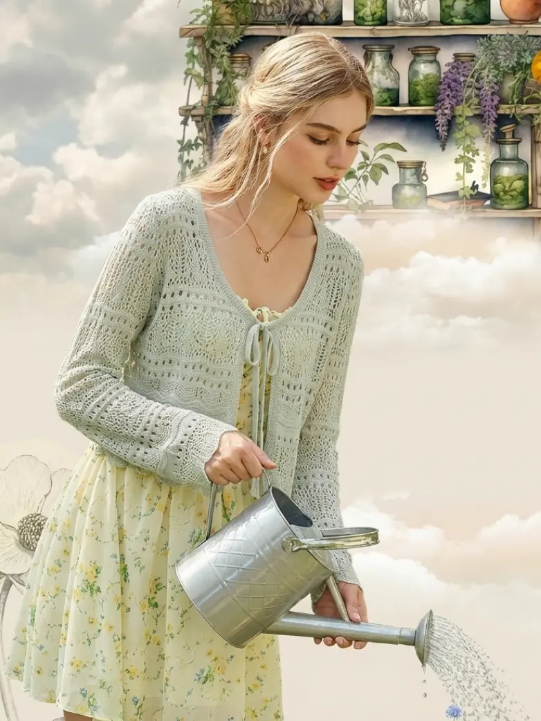 Renaissance Openwork Knit Cardigan for Floral Dress - Image 15