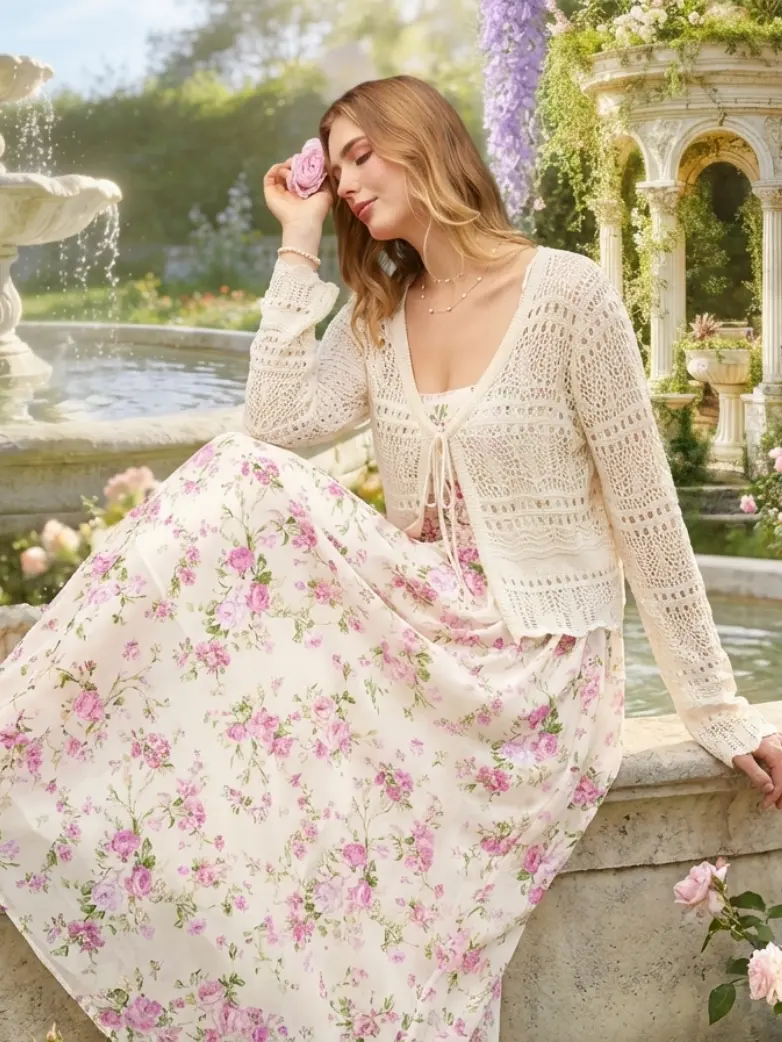 Renaissance Openwork Knit Cardigan for Floral Dress - Image 8
