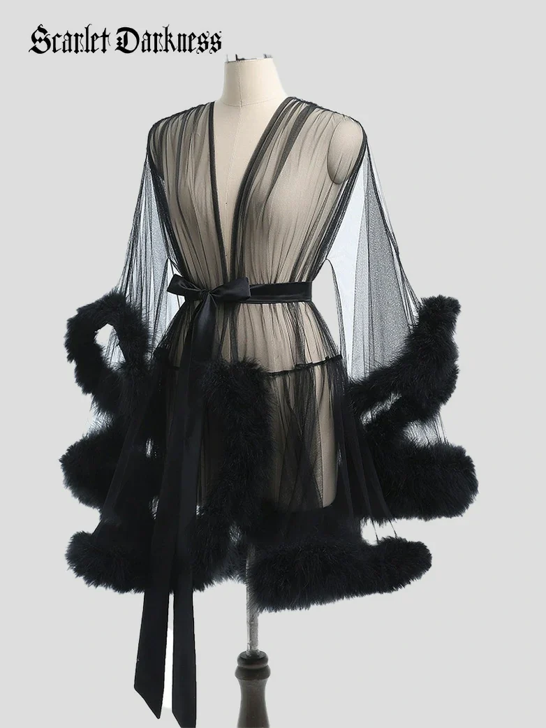 Lightweight Sheer Mesh Robe Bathrobe Nightgown