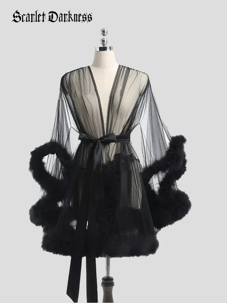 Lightweight Sheer Mesh Robe Bathrobe Nightgown - Image 2