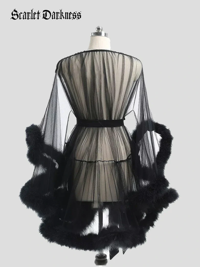 Lightweight Sheer Mesh Robe Bathrobe Nightgown - Image 3