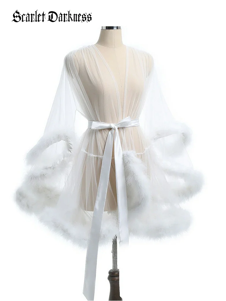 Lightweight Sheer Mesh Robe Bathrobe Nightgown - Image 4