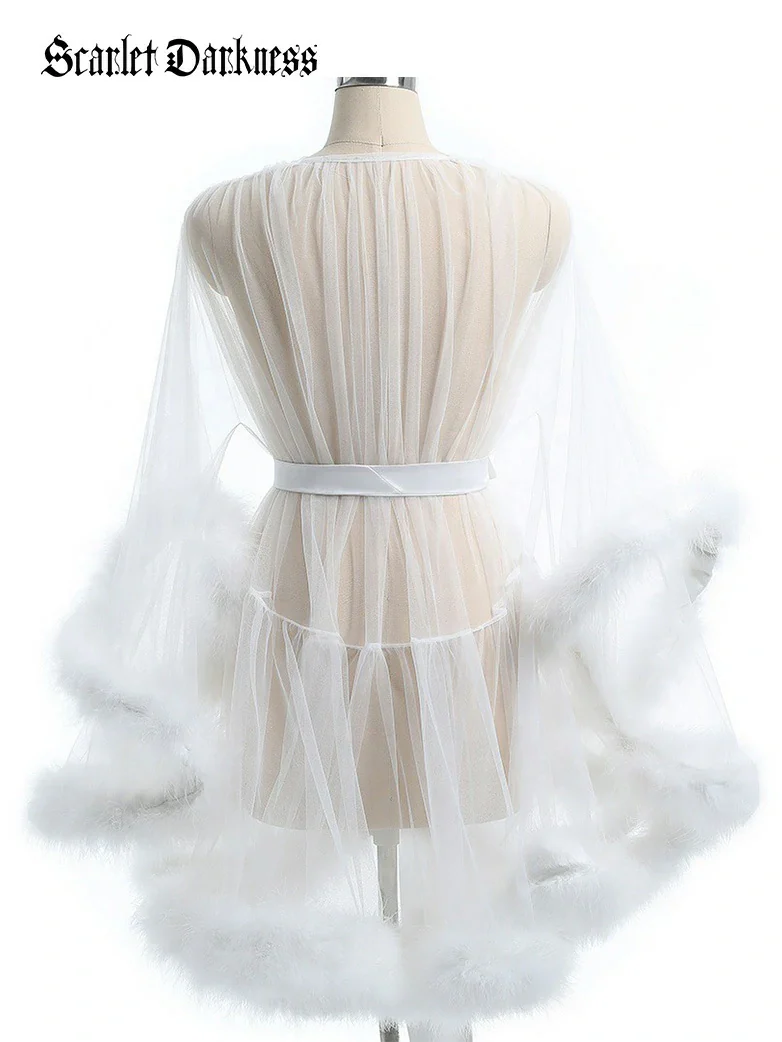 Lightweight Sheer Mesh Robe Bathrobe Nightgown - Image 5