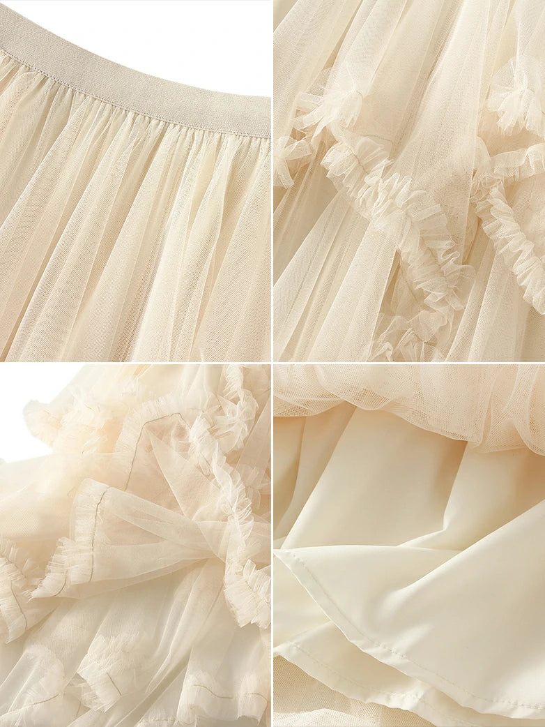 Women's Spliced Mesh High Low Hem Ruffled Skirt - Image 4