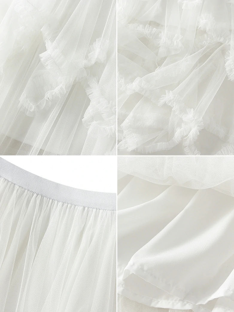 Women's Spliced Mesh High Low Hem Ruffled Skirt - Image 6