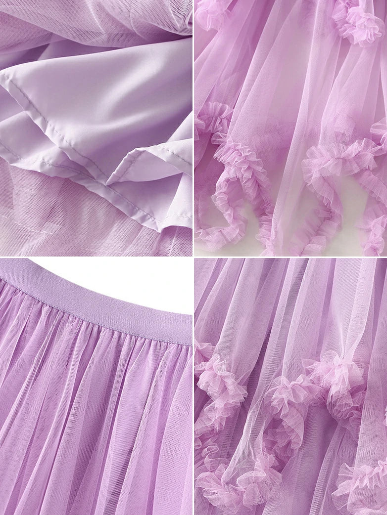 Women's Spliced Mesh High Low Hem Ruffled Skirt - Image 8