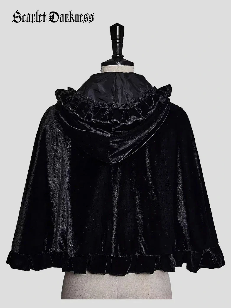 Little Red Riding Hood Velvet Pleated Lace Cape - Image 4