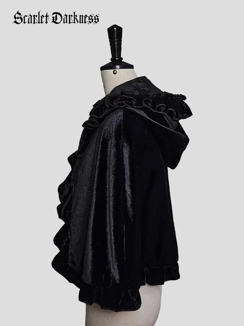 Little Red Riding Hood Velvet Pleated Lace Cape - Image 5