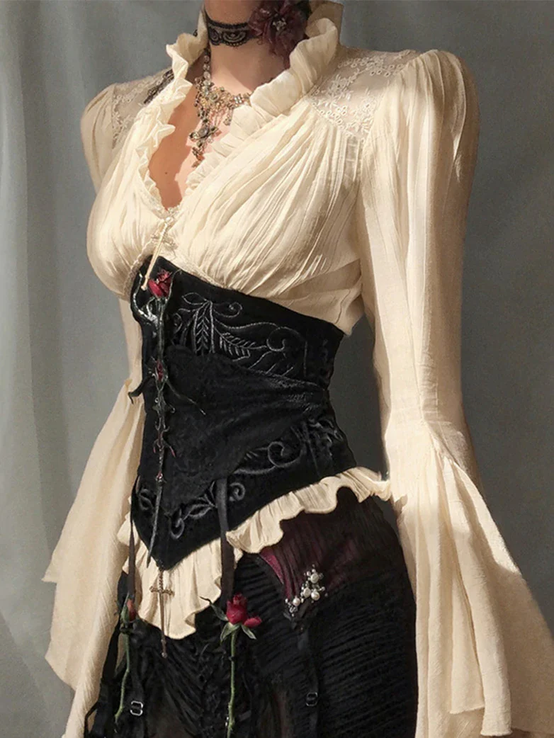 Women Victorian Gothic Pirate Flare Sleeve Shirt