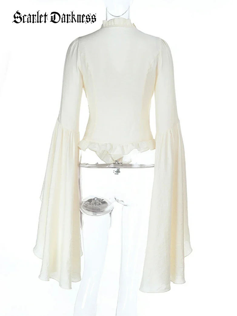 Women Victorian Gothic Pirate Flare Sleeve Shirt - Image 3