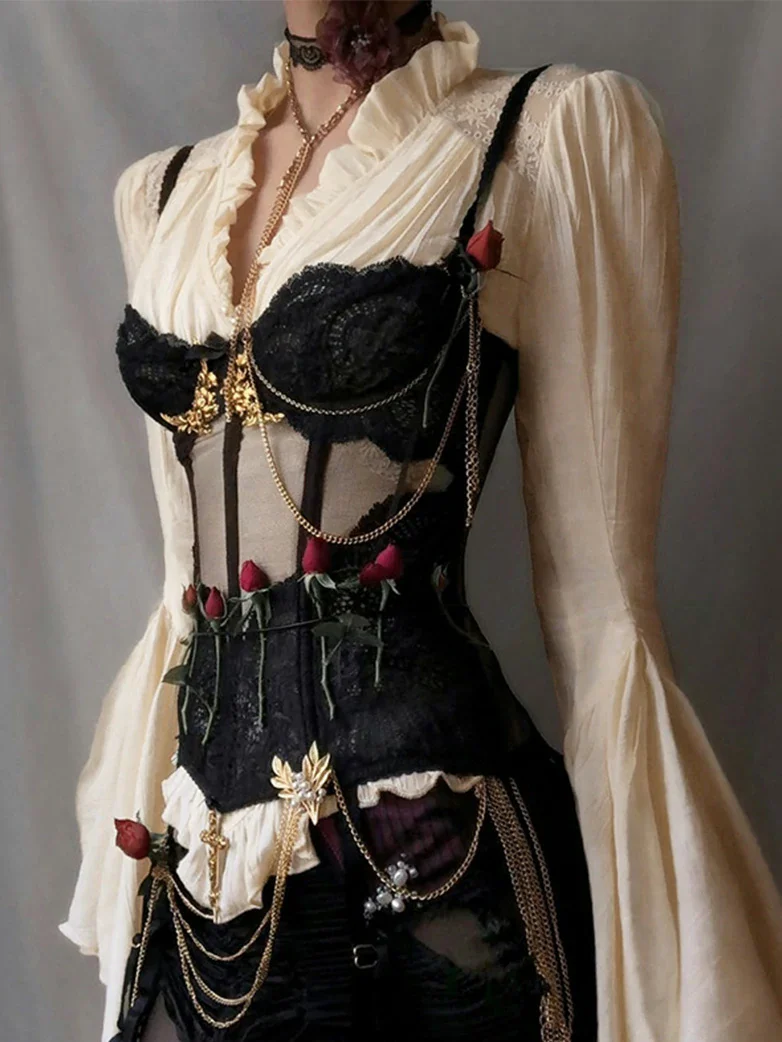 Women Victorian Gothic Pirate Flare Sleeve Shirt - Image 5