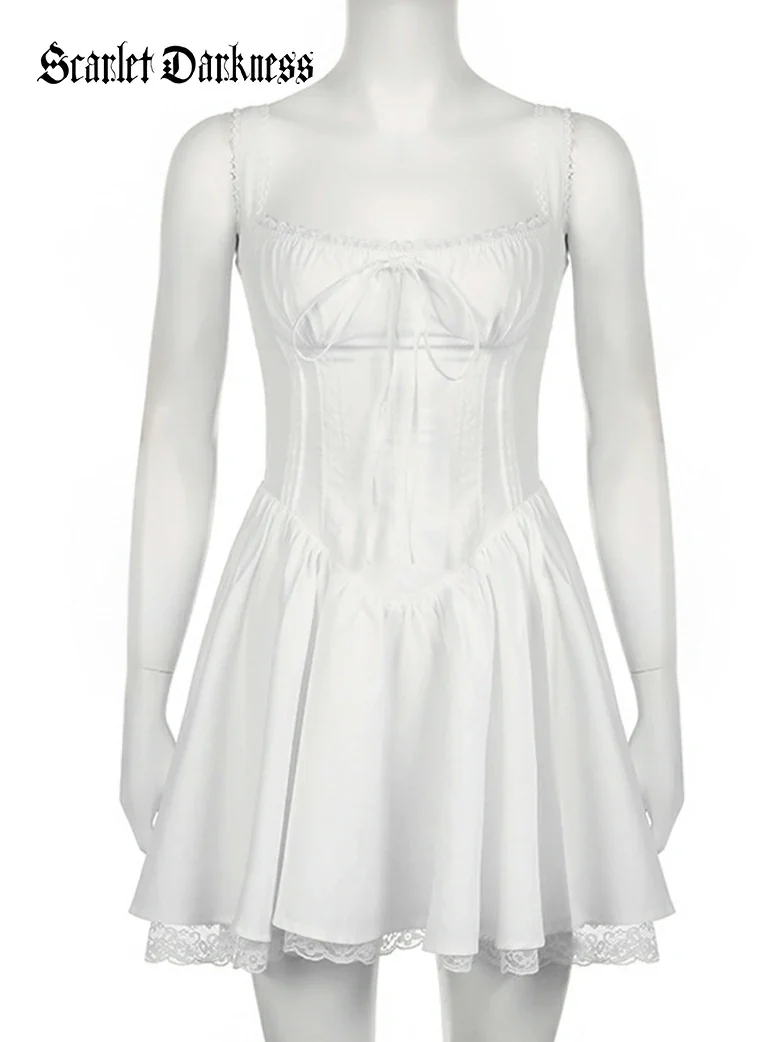 Pleated Lace Trim Ballet Corset Milkmaid Sundress - Image 2