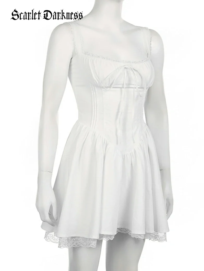 Pleated Lace Trim Ballet Corset Milkmaid Sundress - Image 3