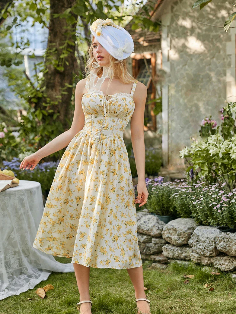 Spring Victorian Floral Pockets Milkmaid Corset Dress - Image 10