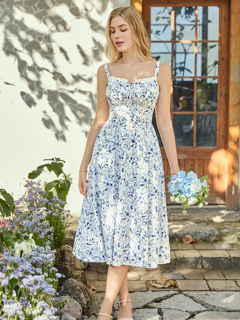 Spring Victorian Floral Pockets Milkmaid Corset Dress - Image 17