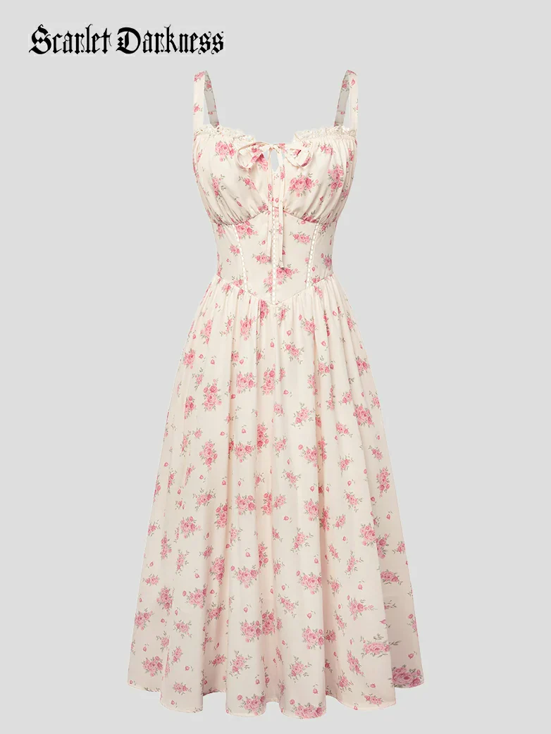 Spring Victorian Floral Pockets Milkmaid Corset Dress - Image 20